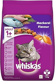 Whiskas Adult (1+ Years) Dry Cat Food, Mackerel Flavour, 1.2 kg, Contains 41 Essential Nutrients, Complete & Balanced Nutrition for Adult Cats