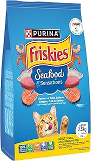 FRISKIES Seafood Sensations Adult Cat Dry Food, Tuna Salmon Snapper Crab & Shrimp Flavours, 2.5kg, Packet