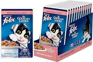 Purina Felix with Salmon in Jelly | Wet Food for Adults | Complete and Balanced Kitten Food, Pack of 12 Pouches (12 x 85 g)