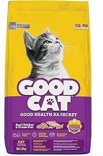 GOOD CAT Real Chicken & Ocean Fish Cat Food|Gently Oven Baked Kibbles/Contain Tuna, Mackerel, Indian Salmon |Fortified With Vitamin A, D, E & Omega 3 & 6 |1.3 Kg,All Life Stages